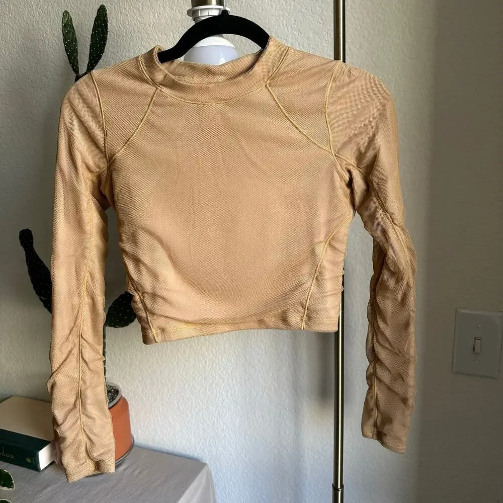 Alo Yoga Tan Textured Tulle Longsleeve